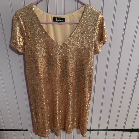 light up the night champagne sequin shift dress